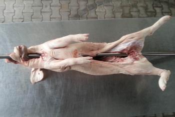Aufgespießtes Spanferkel.